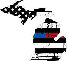 Thin Blue Red line decal - State of Michigan tattered Flag Decal - Various Sizes - BuckUp Tactical