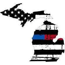 Thin Blue Red line decal - State of Michigan tattered Flag Decal - Various Sizes.