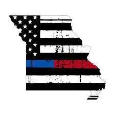 Thin Blue Red line decal - State of Missouri tattered Flag Decal - Various Sizes.