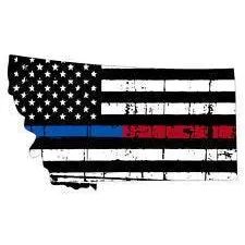 Thin Blue Red line decal - State of Montana tattered Flag Decal - Various Sizes.