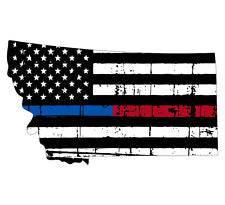 Thin Blue Red line decal - State of Montana tattered Flag Decal - Various Sizes - BuckUp Tactical