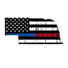 Thin Blue Red line decal - State of Nebraska tattered Flag Decal - Various Sizes.