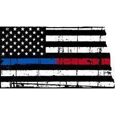 Thin Blue Red line decal - State of North Dakota tattered Flag Decal - Various Sizes.