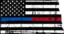 Thin Blue Red line decal - State of North Dakota tattered Flag Decal - Various Sizes.
