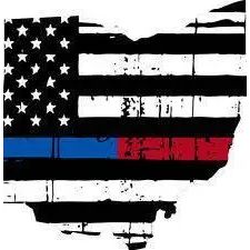 Thin Blue Red line decal - State of Ohio tattered Flag Decal - Various Sizes.