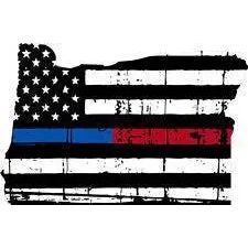 Thin Blue Red line decal - State of Oregon tattered Flag Decal - Various Sizes.