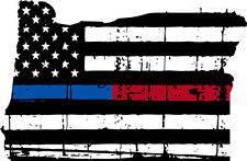 Thin Blue Red line decal - State of Oregon tattered Flag Decal - Various Sizes - BuckUp Tactical