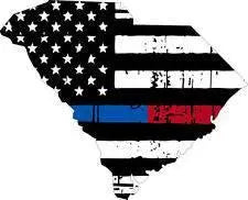 Thin Blue Red line decal - State of South Carolina tattered Flag Decal - Various Sizes.