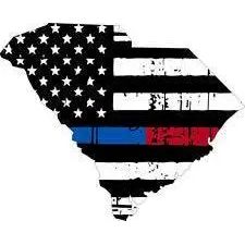 Thin Blue Red line decal - State of South Carolina tattered Flag Decal - Various Sizes.
