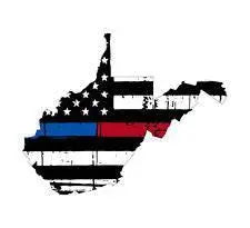 Thin Blue Red line decal - State of West Virginia tattered Flag Decal - Various Sizes.