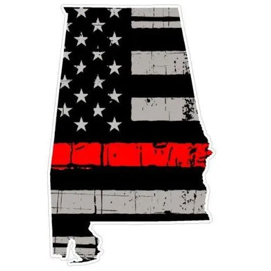Thin Red line decal - State of Alabama Grey tattered Flag Decal - Various Sizes.