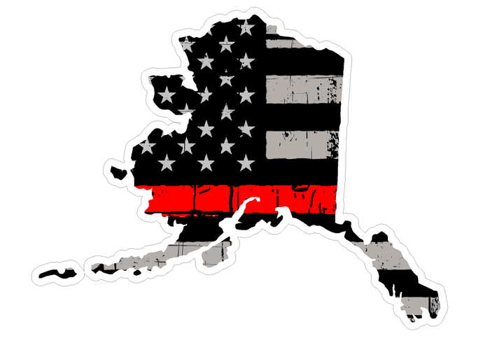 Thin Red line decal - State of Alaska Thin Blue Line Grey tattered Flag Decal - Various Sizes - BuckUp Tactical