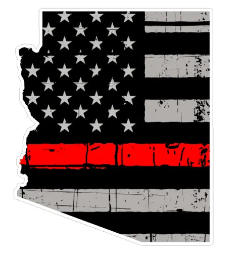 Thin Red line decal - State of Arizona Grey Tattered Flag Decal - Various Sizes.