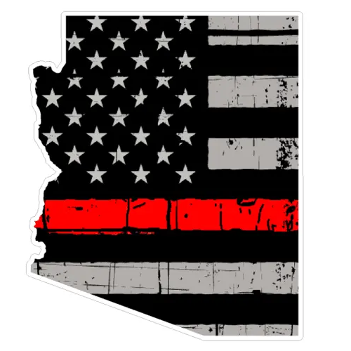 Thin Red line decal - State of Arizona Grey Tattered Flag Decal - Various Sizes.