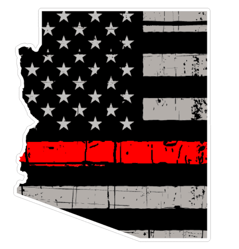 Thin Red line decal - State of Arizona Grey Tattered Flag Decal - Various Sizes - BuckUp Tactical