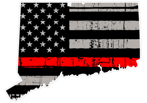 Thin Red line decal - State of Connecticut Thin Red Line Grey tattered Flag Decal - Various Sizes - BuckUp Tactical