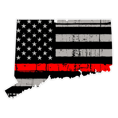 Thin Red line decal - State of Connecticut Thin Red Line Grey tattered Flag Decal - Various Sizes.