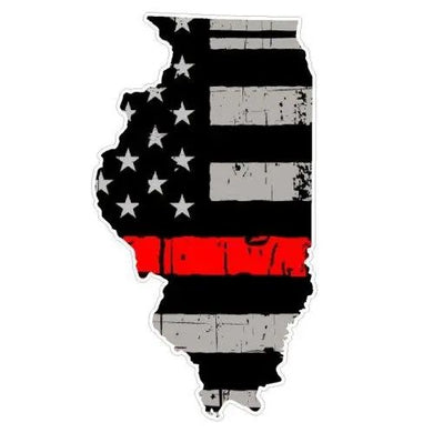 Thin Red line decal - State of Illinois Grey Tattered Flag - Various Sizes.