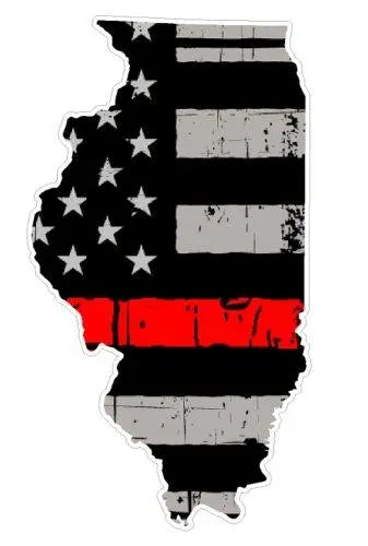 Thin Red line decal - State of Illinois Grey Tattered Flag - Various Sizes.