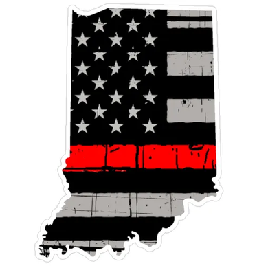 Thin Red line decal - State of Indiana Grey Tattered Flag Decal - Various Sizes.