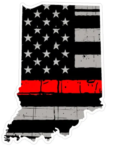 Thin Red line decal - State of Indiana Grey Tattered Flag Decal - Various Sizes.