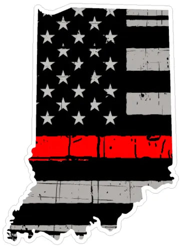 Thin Red line decal - State of Indiana Grey Tattered Flag Decal - Various Sizes - BuckUp Tactical