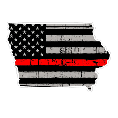Thin Red line decal - State of Iowa Grey Tattered Flag - Various Sizes.