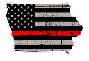 Thin Red line decal - State of Iowa Grey Tattered Flag - Various Sizes - BuckUp Tactical