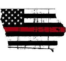 Thin Red line decal - State of Iowa Tattered Flag - Various Sizes.
