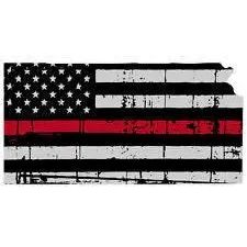 Thin Red line decal - State of Kansas Grey Tattered Flag - Various Sizes.
