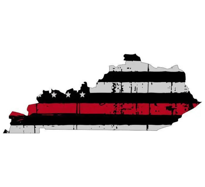 Thin Red line decal - State of Kentucky Thin Red Line Grey tattered Flag Decal - Various Sizes.