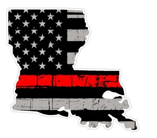 Thin Red line decal - State of Louisiana Thin Red Line Grey tattered Flag Decal - Various Sizes.