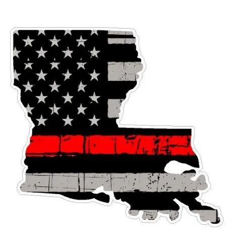 Thin Red line decal - State of Louisiana Thin Red Line Grey tattered Flag Decal - Various Sizes.