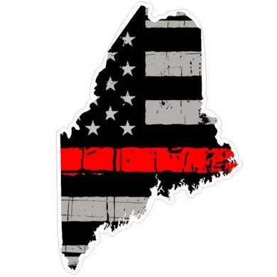 Thin Red line decal - State of Maine Grey Tattered Flag - Various Sizes.