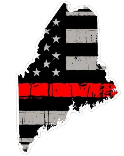 Thin Red line decal - State of Maine Grey Tattered Flag - Various Sizes.