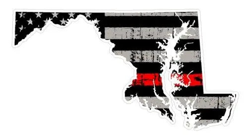 Thin Red line decal - State of Maryland Grey Tattered Flag Decal - Various Sizes.