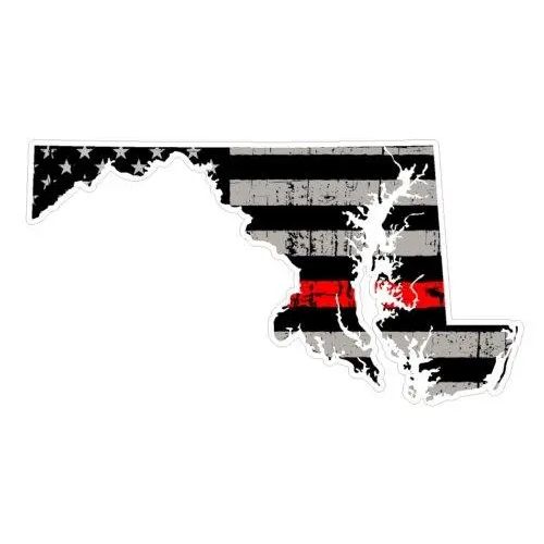 Thin Red line decal - State of Maryland Grey Tattered Flag Decal - Various Sizes.