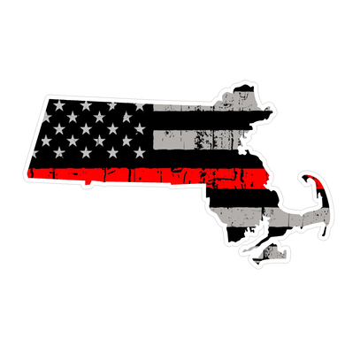 Thin Red line decal - State of Massachusetts Thin Red Line Grey tattered Flag Decal - Various Sizes.