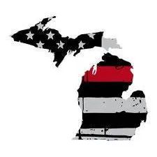 Thin Red line decal - State of Michigan Grey Tattered Flag - Various Sizes.