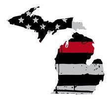 Thin Red line decal - State of Michigan Grey Tattered Flag - Various Sizes - BuckUp Tactical