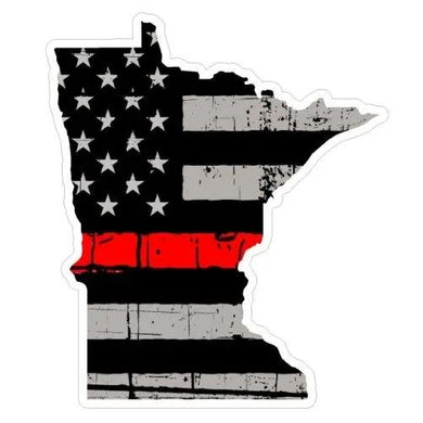 Thin Red line decal - State of Minnesota Grey Tattered Flag - Various Sizes.