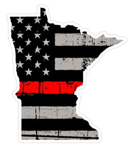 Thin Red line decal - State of Minnesota Grey Tattered Flag - Various Sizes - BuckUp Tactical
