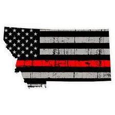 Thin Red line decal - State of Montana Grey Tattered Flag - Various Sizes.