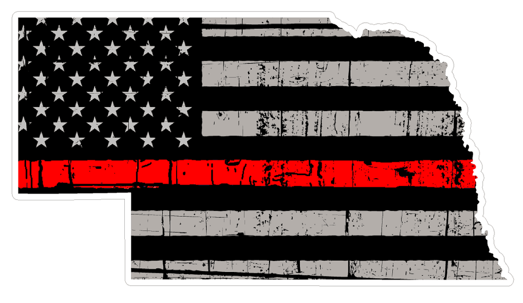 Thin Red line decal - State of Nebraska Grey Tattered Flag Decal - Various Sizes - BuckUp Tactical