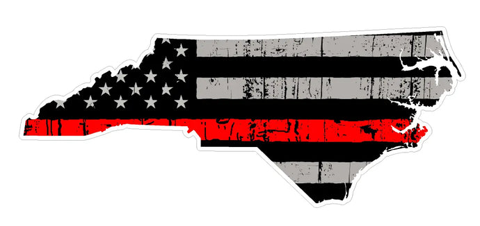 Thin Red line decal - State of North Carolina Grey Tattered Flag - Various Sizes.