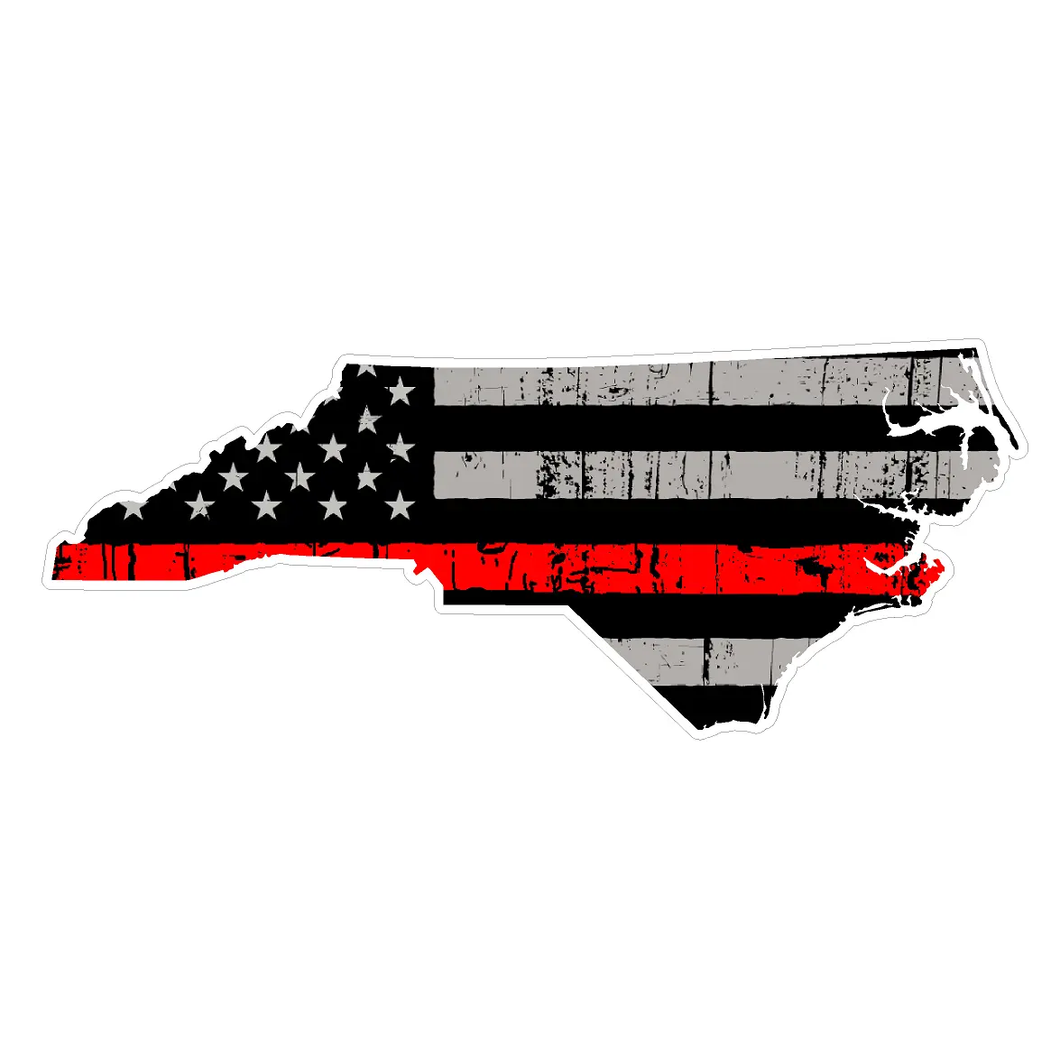 Thin Red line decal - State of North Carolina Grey Tattered Flag - Various Sizes.
