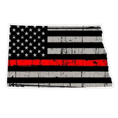 Thin Red line decal - State of North Dakota Grey Tattered Flag Decal - Various Sizes.