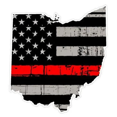 Thin Red line decal - State of Ohio Grey Tattered Flag Decal - Various Sizes.
