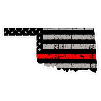 Thin Red line decal - State of Oklahoma Thin Red Line Grey Tattered Flag - Various Sizes.