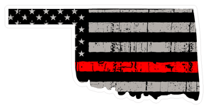 Thin Red line decal - State of Oklahoma Thin Red Line Grey Tattered Flag - Various Sizes - BuckUp Tactical